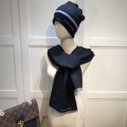 Embroidered Jacquard Monogram Scarf Hat Set