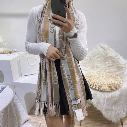 Double-sided Jacquard Fringed Scarf Shawl