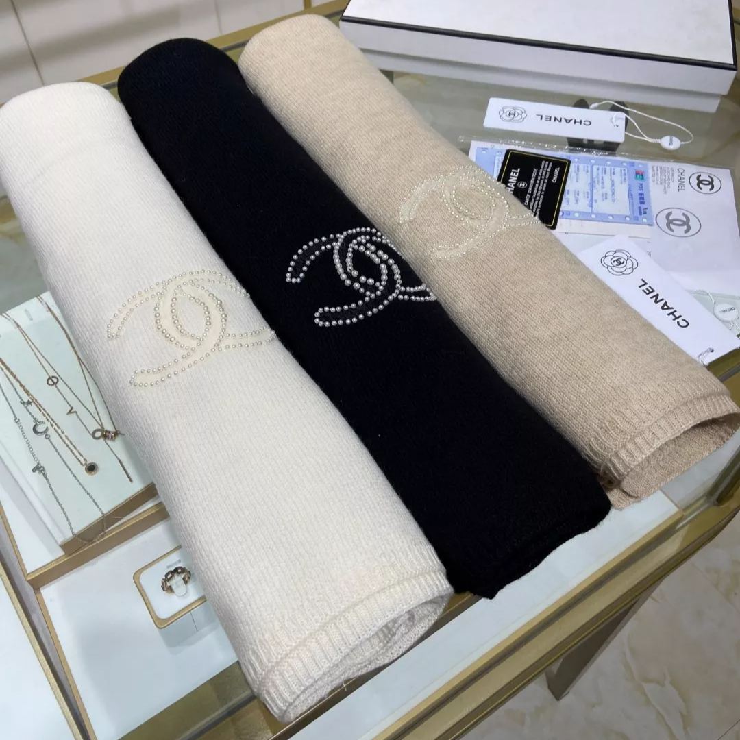 Elegant Camellia Pearl Cashmere Scarf