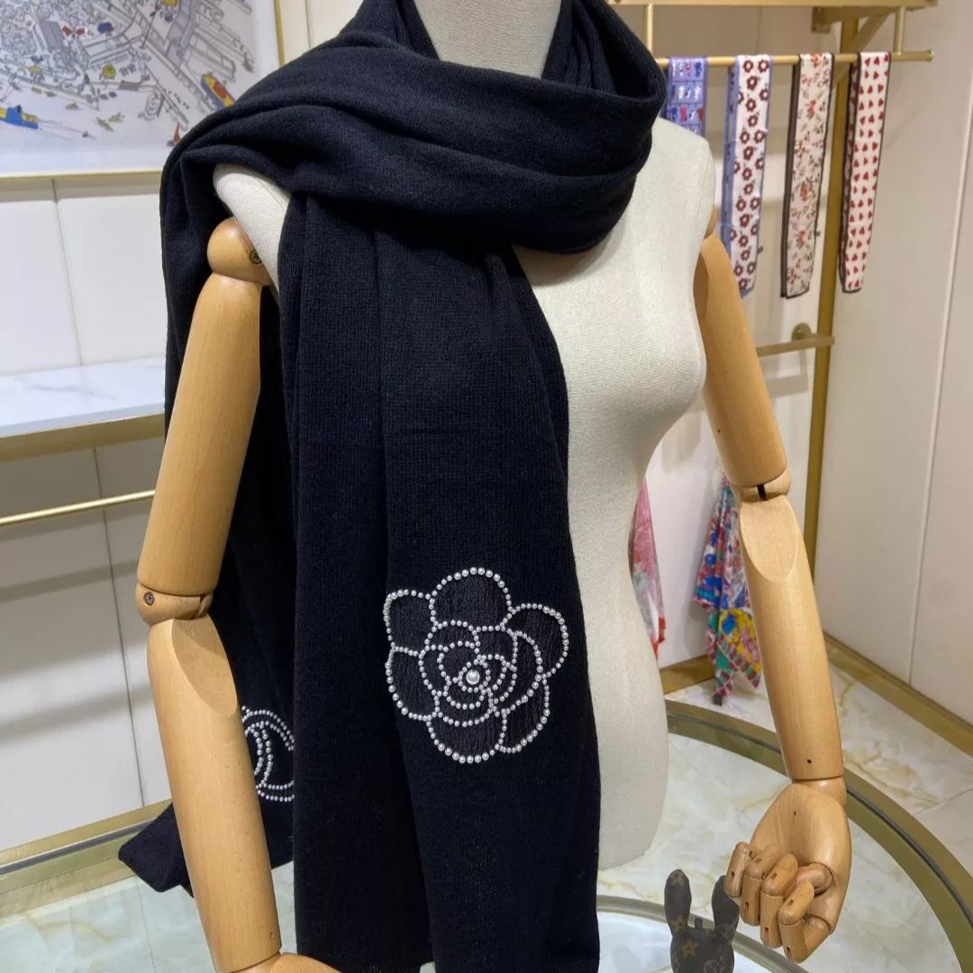 Elegant Camellia Pearl Cashmere Scarf