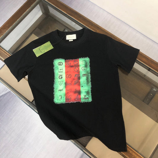 Red Green Patchwork Print T Shirt